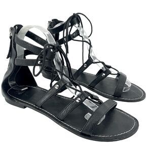 Route 66 Women’s Black Faux Leather Strappy Lace Up  Gladiator Sandals Size 8